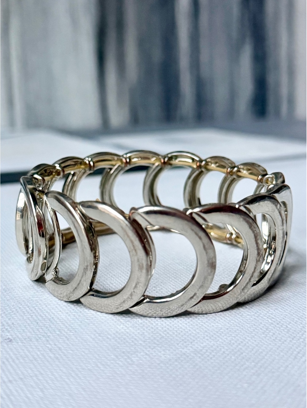 Vintage Silver Tone Stretch Link Bracelet Size 7.5